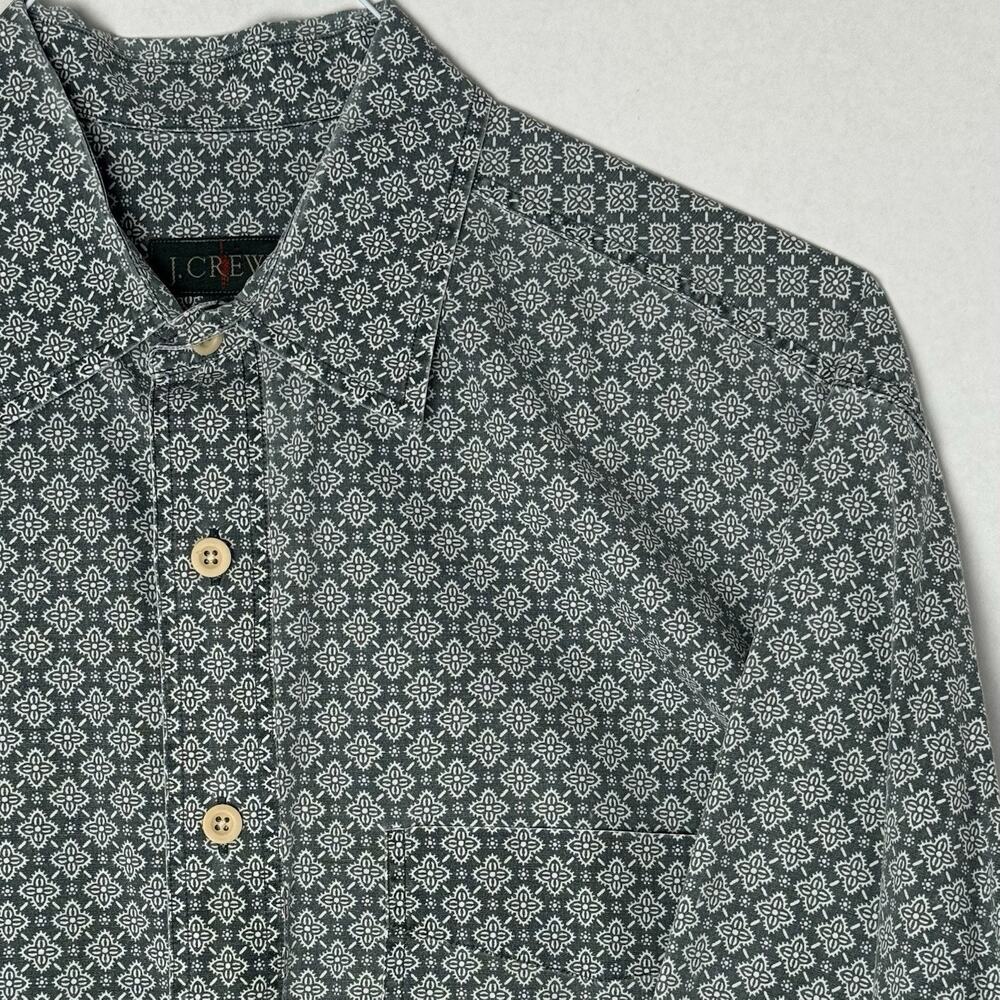J.Crew VTG Men's M Button Down Cotton Shirt Gray White Geometric Print Hong Kong